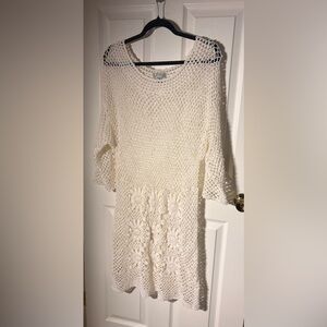 J Valdi Cream Crochet Knit Swim Cover-Up